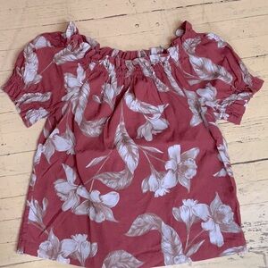 RW&CO short sleeve red and white popover boho peasant blouse shirt top size XXS